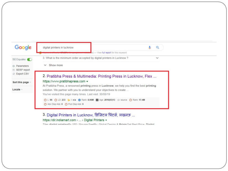 organic seo results for printing press