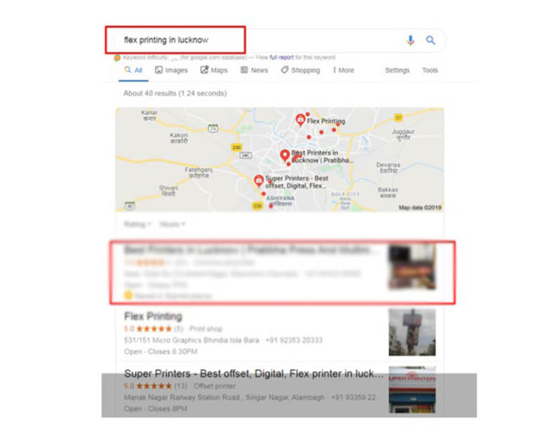 first page google ranking of printing press in lucknow