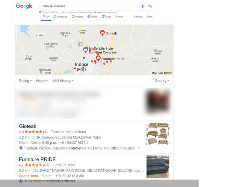 first page google ranking of furniture website