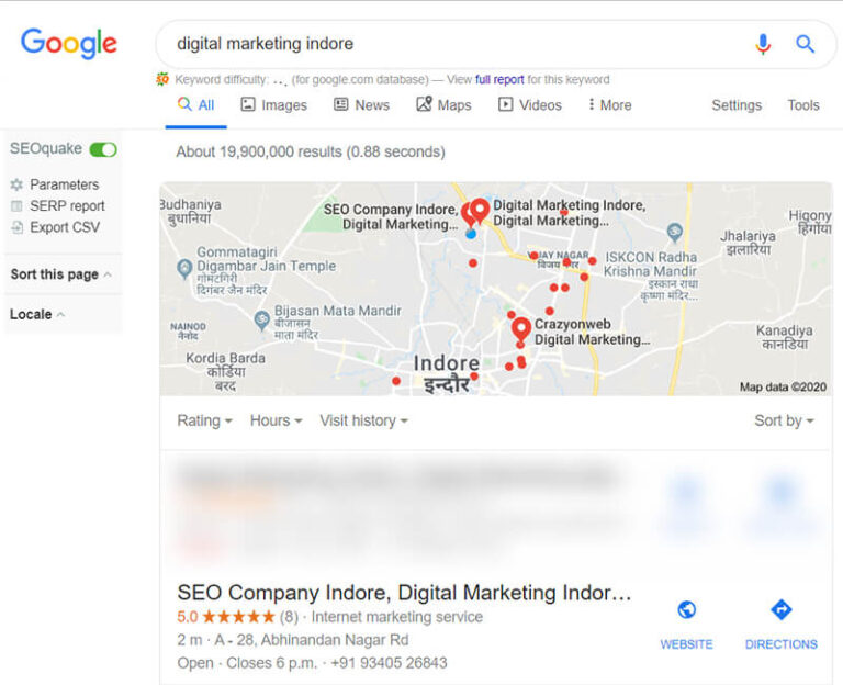 first page google ranking of digital marketing indore